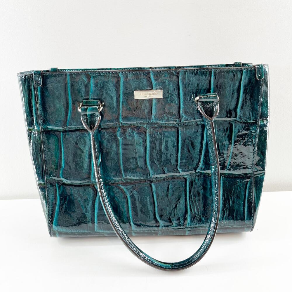 Kate Spade Teal Croc-Embossed Patent Leather Tote